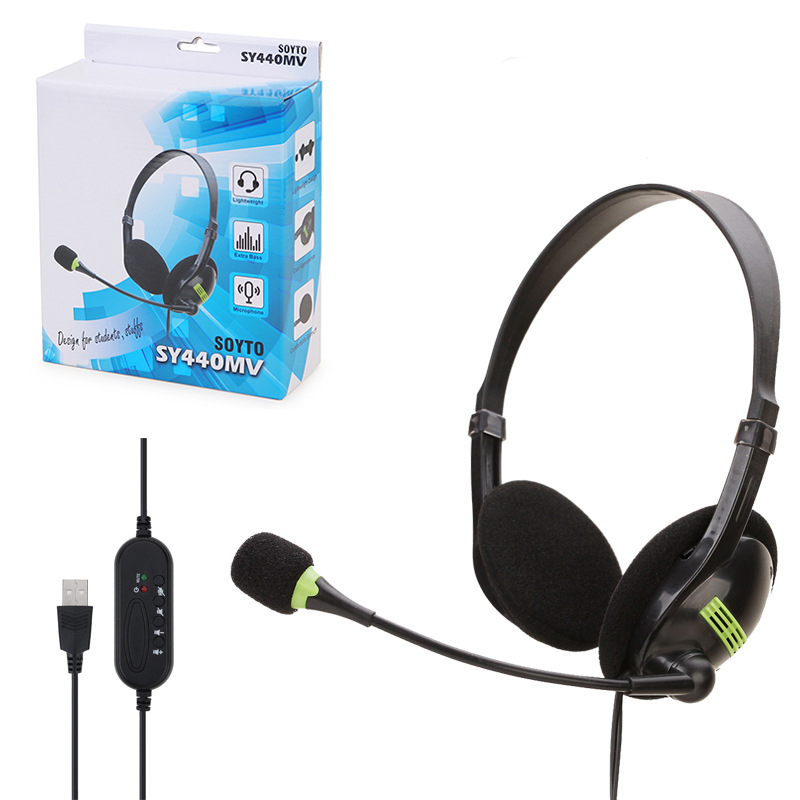 Ming Han Over The Ear Headphone Wired With Microphone Computer Headphone Usb Plug Airline Head 0588