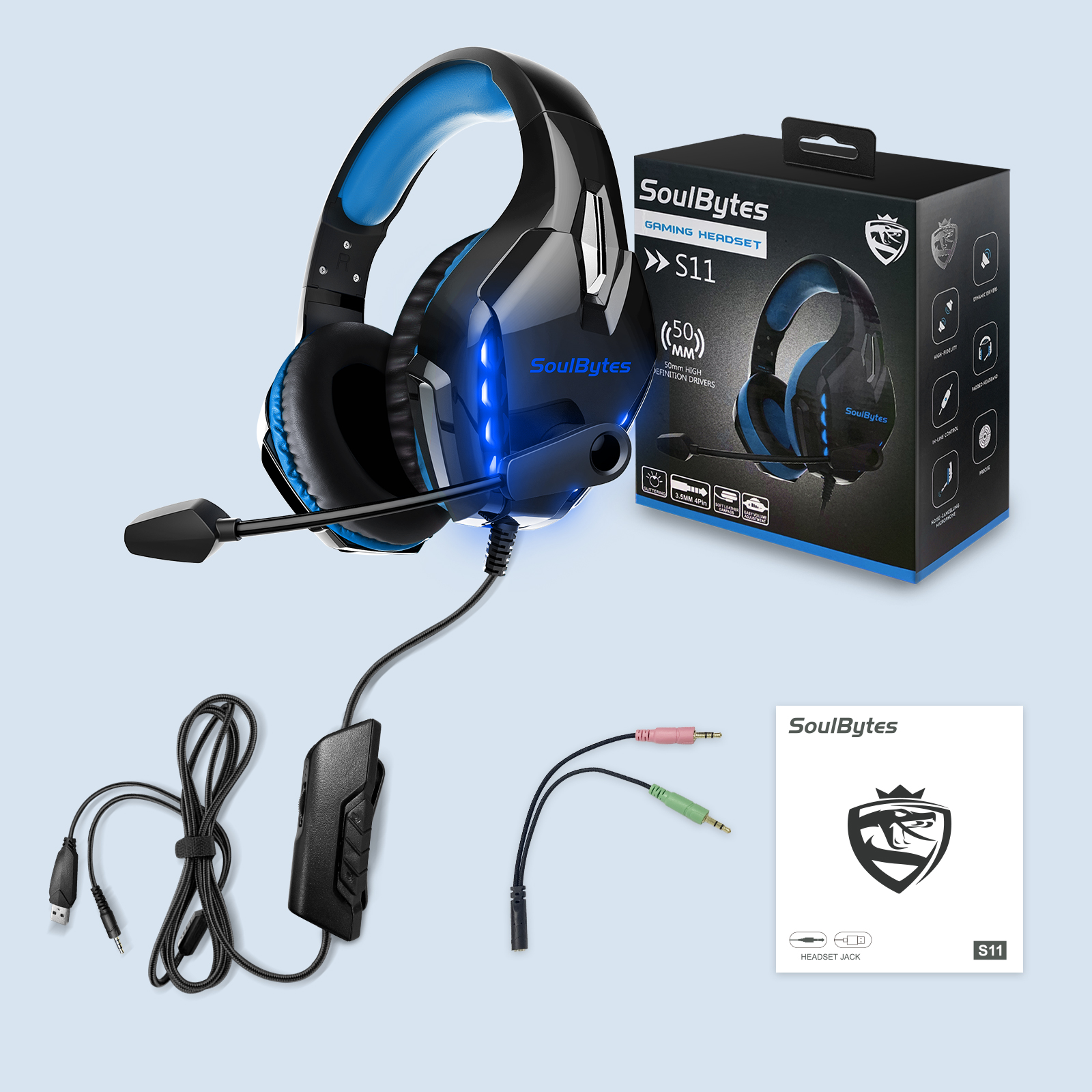 Headphone Headset Gamer com LED Azul para PS4 Xbox Pc Notebook